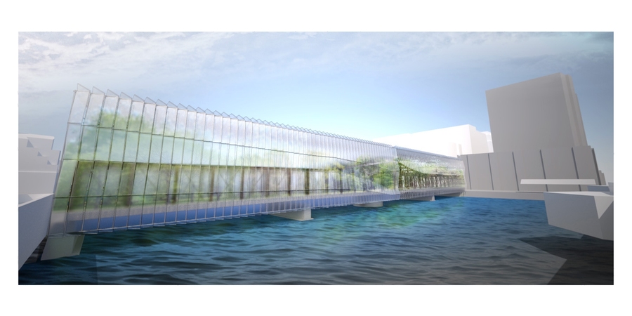 Northern Avenue Botanical Bridge proposal, view of greenhouse
