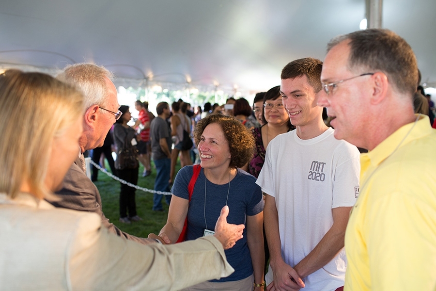 President Reif and his wife, Christine, greeted new students and their families after the 2016 Freshman Convocation ceremony.
