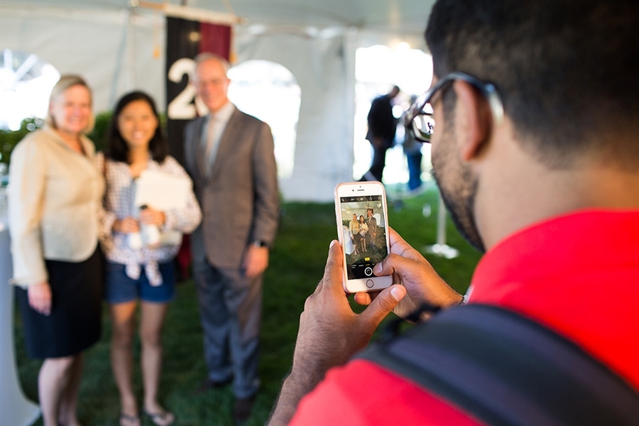 A member of the Class of 2020 had her photo taken with President Reif and his wife, Christine. 