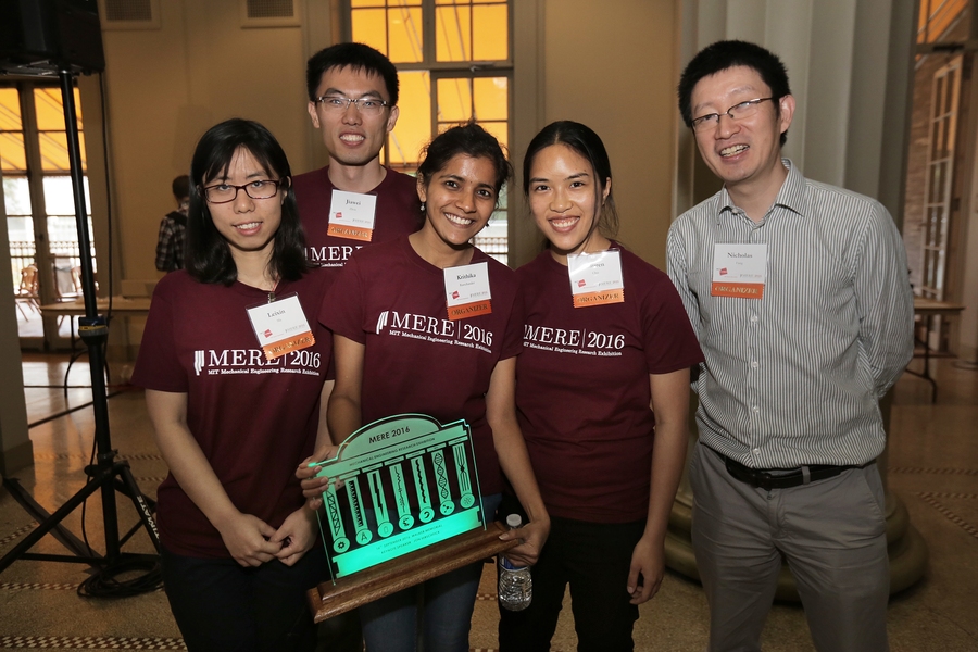 Left to right: Program committee Leixin Ma, Jiawei Zhou, Krithika Ramchander, Lauren Chai, and MechE Professor Nicholas Fang celebrate a successful MERE.