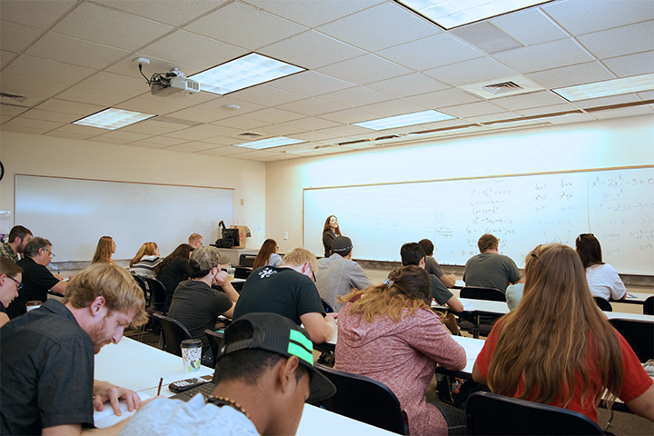 Danielle Staples teaches a packed College Algebra class at Arapahoe Community College in Colorado.