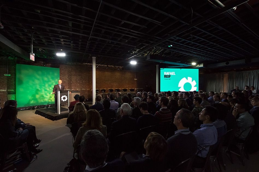 MIT President L. Rafael Reif spoke at an Oct. 26 event celebrating the launch of The Engine.