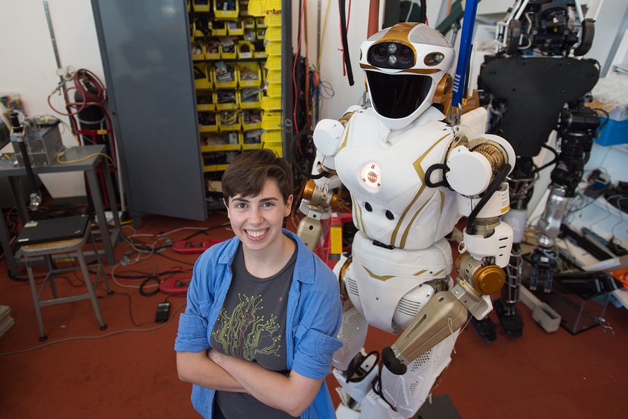 “One thing you realize working in this lab is that we are really far away from the robot apocalypse,” says MIT senior Sarah Hensley, who is working with a team of researchers to prepare Valkyrie, a humanoid robot, for future space missions. “Sometimes robots work, and sometimes they don’t. That’s our challenge.”