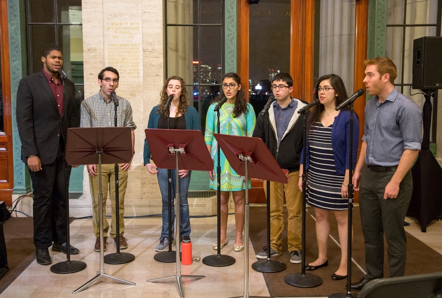 The MIT Vocal Jazz Ensemble, coached by Liz Tobias, performed the a cappella work, “Thou Shalt.” 