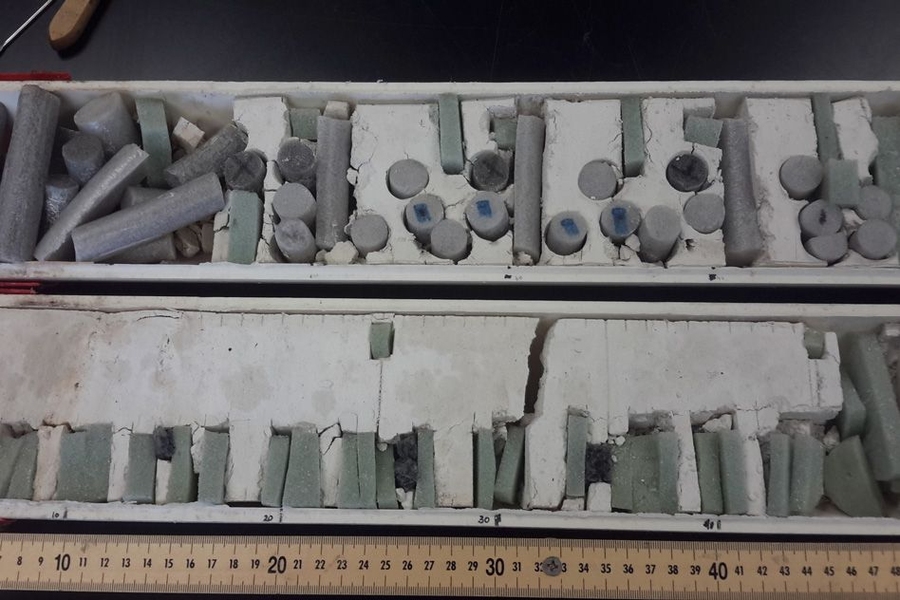 Researchers reconstructed the African dust plume over the last 23,000 years by analyzing sediment core samples from the Bahamas, pictured here. They analyzed the samples for isotopes of thorium — an element that exists in windblown dust worldwide, at known concentrations. As is a common practice, they replaced the sampled areas of each core with foam. 
