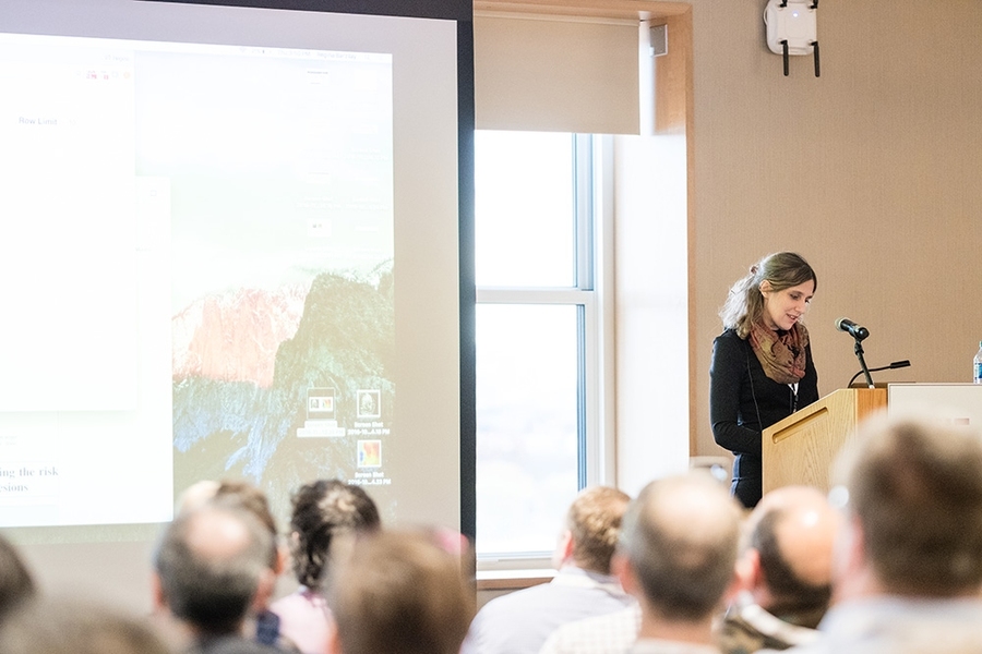 Regina Barzilay shared her work using machine learning to assist with medical decision making. 