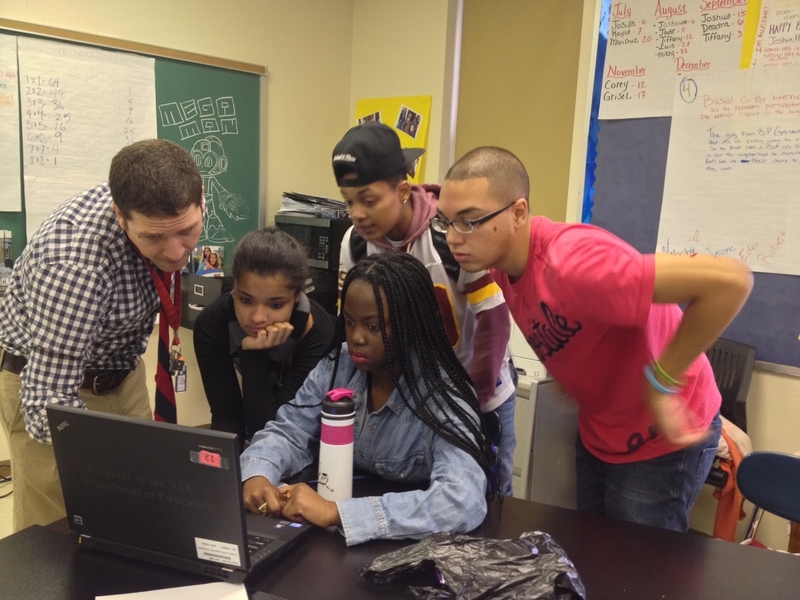 High school students from the Bushwick School for Social Justice analyze data.