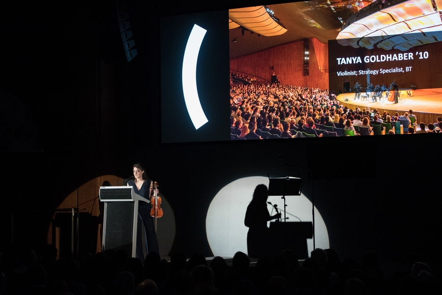 The evening’s program began with a performance by Tanya Goldhaber ’10, a lead strategist for BT Global Services and an accomplished concert violinist.