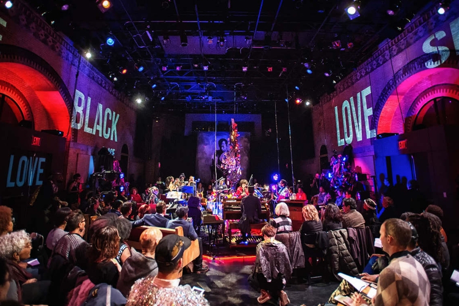 "'It's a unique time to be a black director,' Brathwaite says, noting that in searching for ways to articulate her response to today's culture of violence she has been hugely inspired by James Baldwin's message of universal love. "He says, ‘If I love you, I have to make you conscious of the things you do not see.'"

Scene from "Can I Get A Witness," conceived by Meshell Ndegeocello, created in...