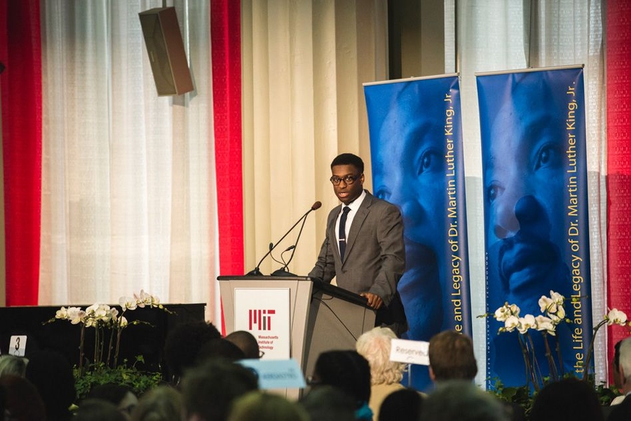 Senior Rasheed Auguste offered reflections on King’s legacy and proposed a three-step process for addressing injustice in the world.
