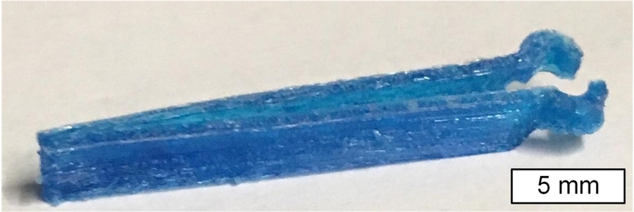 To demonstrate the chemical versatility of the production process, MIT postdoc Sebastian Pattinson and associate professor A. John Hart added an extra dimension to the innovation. By adding a small amount of antimicrobial dye to the cellulose acetate ink, they 3-D-printed a pair of surgical tweezers with antimicrobial functionality.
