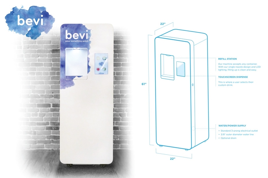 Bevi is a smart beverage-dispensing machine — made with high-quality components inspired by medical devices — that filters and adds carbonation and customizable flavors to tap water in offices, gyms, and hotels.
