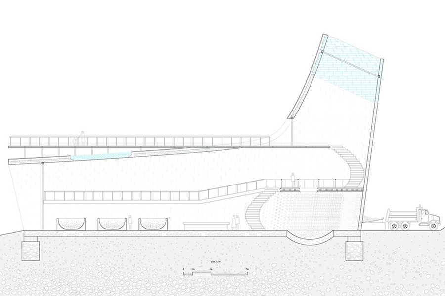 MIT professor Sheila Kennedy brought her Architecture Design Core Studio III students to the Valle de Guadeloupe, in Baja — a wine region severely affected by drought and climate change. The students then developed novel architectural and site designs that could help wineries survive and thrive in a challenging climate. Shown here is one student’s design of a grape deposit chamber, the first s...