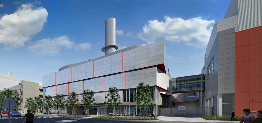 Conceptual sketch of the upgraded Central Utilities Plant, as viewed from Portland Street
