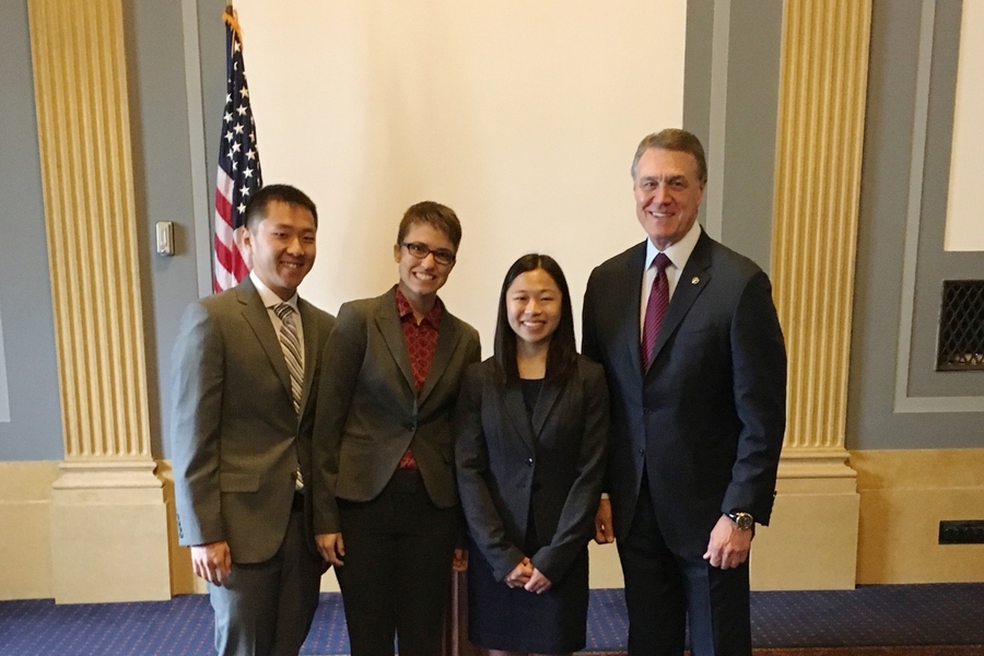 Left to right: Kenny Kang, Rachel Kurchin, Abigail Regitsky, and Senator David Perdue (R-GA).