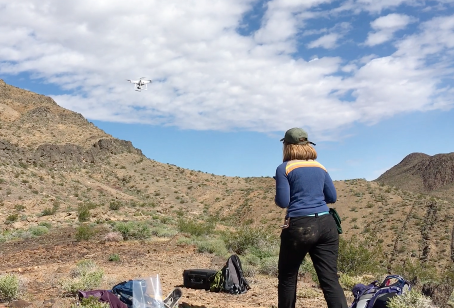 Teaching assistant Marjorie Cantine lands a drone in Death Valley.