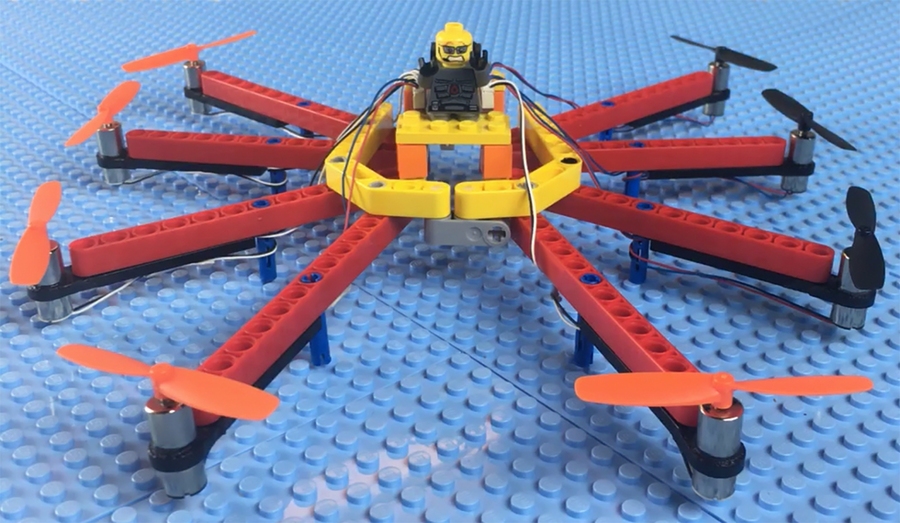 Flybrix drone kits include LEGOs, electronics, motors, and a lithium polymer battery