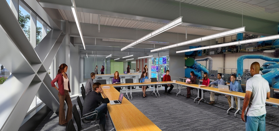 A presentation space in the new addition to MIT's Central Utilities Plant will enhance the utilities team’s ability to engage with students and researchers on living lab activities and host learning opportunities for the broader community.