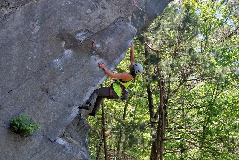 “MIT Outing Club has been an amazing part of my grad school experience, allowing me to make friends with shared interests and to let me escape the confines of the city on the weekends,” says PhD student Leigh Ann Kesler, seen here on a rock-climbing expedition.