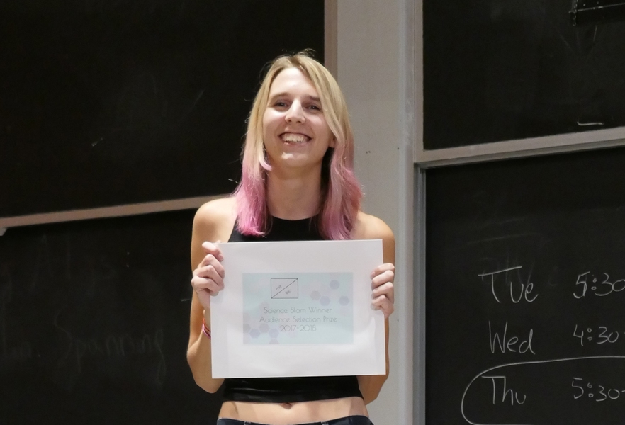 Emma Kowal, a second-year graduate student in Christopher Burge’s lab, earned both the audience and jury cash prizes for her talk, “Gone but Not Forgotten: How Do Introns Enhance Gene Expression?”
