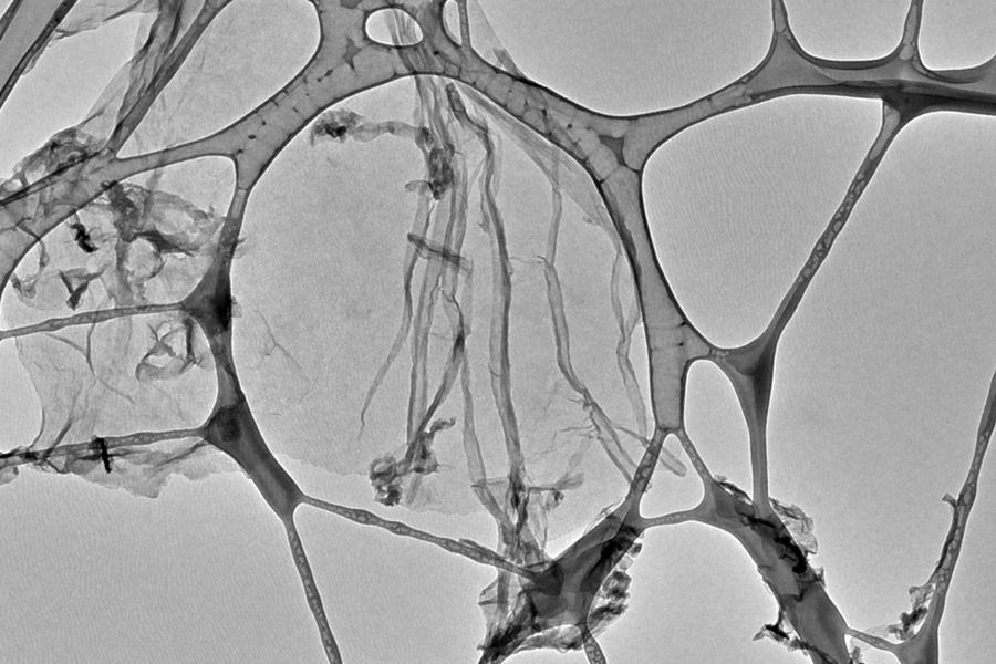 A transmission electron micrograph shows the microscale morphology of graphene oxide, examined for the design of new filtration membranes.  
