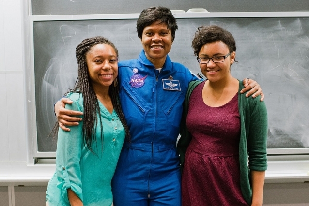Tiera Guinn ’17 (left) poses with astronaut Yvonne Cagle (center) and fellow MIT Black Women's Alliance co-chair Alyssa Napier ’16.