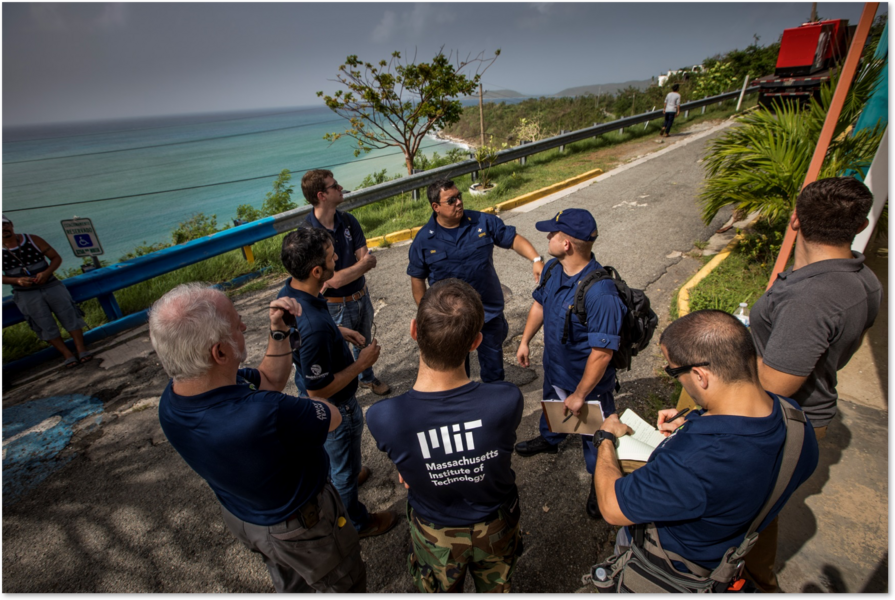 The joint IHS/Roddenberry Foundation/Lincoln Laboratory team talks to Federal Emergency Management Agency workers on the island of Culebra as they assess sites to install the WARP system. 