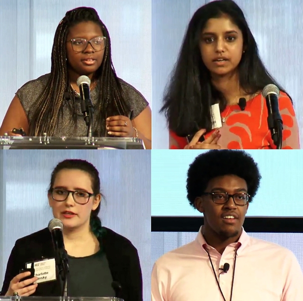 Clockwise from top left: Alaisha Alexander '18, Mahi Elango '20, Kelvin Green II '21, and Charlotte Minsky '20. 