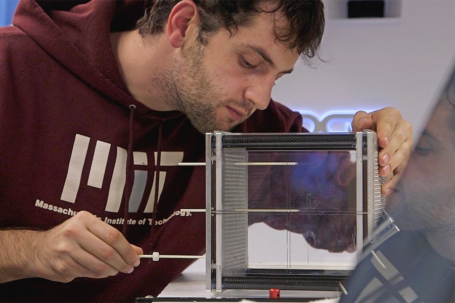 Mechanical Engineering graduate student Alban Cobi, works with clinicians at Brigham and Women's Hospital’s radiation oncology department to design a phantom capable of precisely positioning radio-opaque markers in 3-D space, to verify the correct dose is being delivered spatially to the patient.