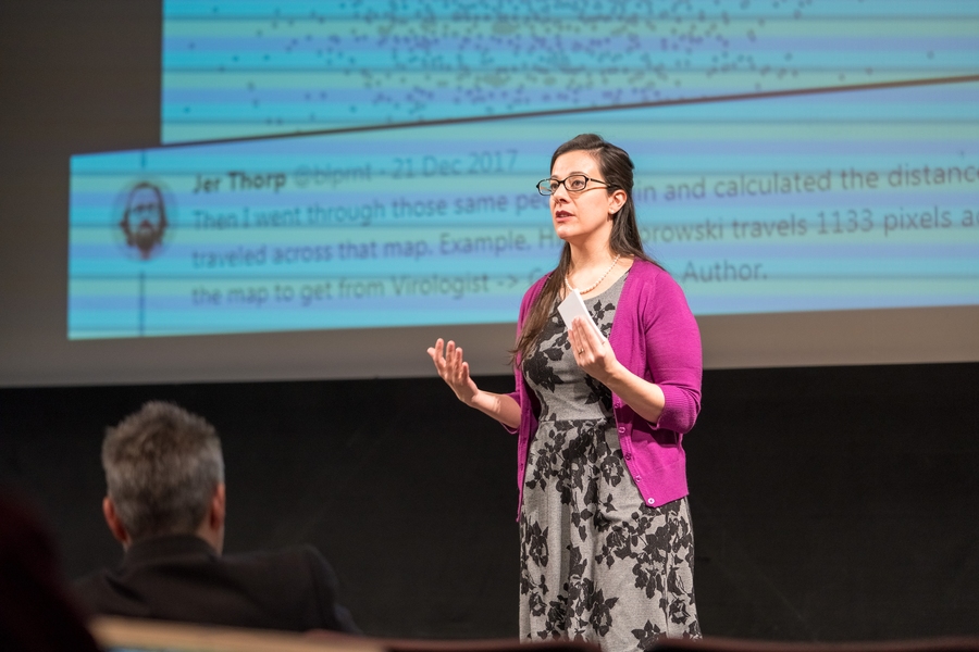 Kate Zwaard of the Library of Congress delivers the opening keynote at the Grand Challenges Summit at MIT.