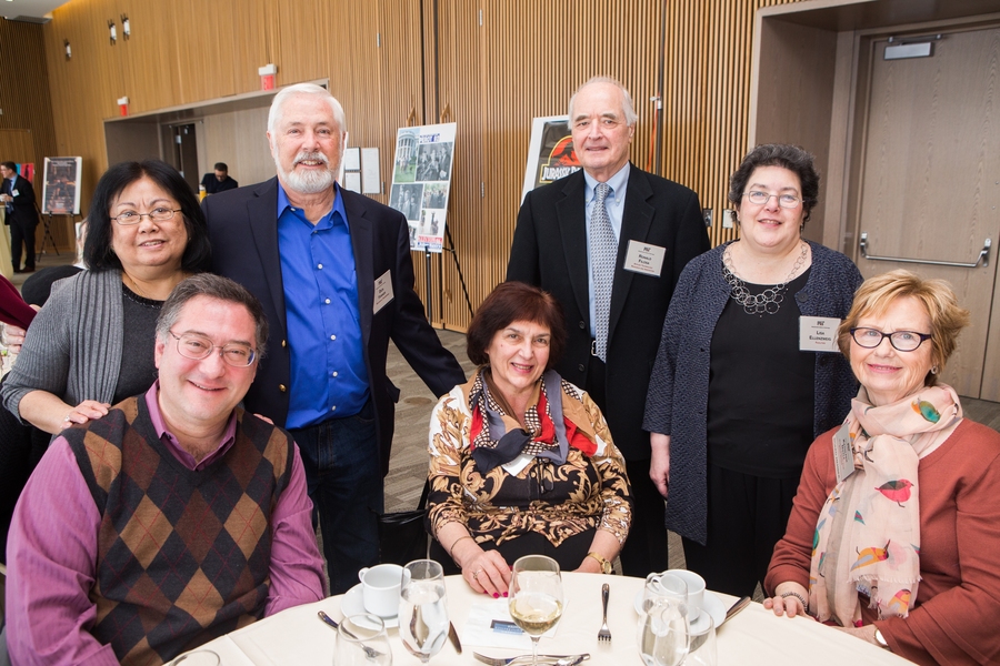 Seated: New members Steven Leeb (Department of Electrical Engineering and Computer Science) and Meri Treska (Department of Materials Science and Engineering) join QCC board member Kathleen Doyle (retired, Sloan School of Management).
Standing: New member Josephina Lee (Research Lab of Electronics), 50-year achiever Richard Fenner (Department of Mechanical Engineering) and new members Ronald Filos...