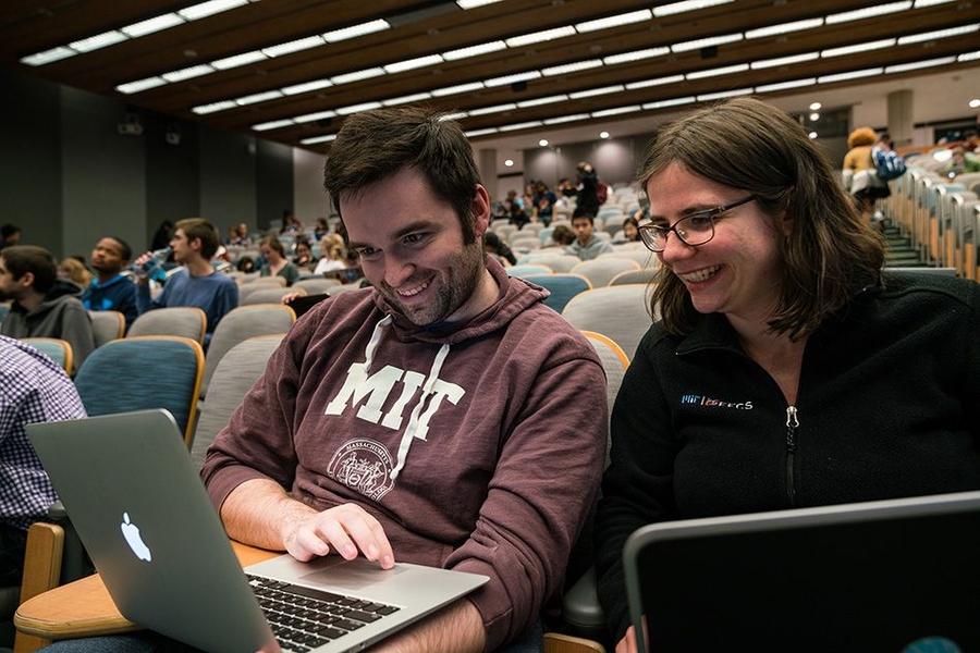 “When I first started Python, I basically felt like I was learning some unfathomable witchcraft. Many of the concepts still feel hard to grasp for me, and that sort of feeling is what made me love it,” says second-year student James Quigley. He is featured with Ana Bell, a lecturer in the Electrical Engineering and Computer Science Department at MIT.