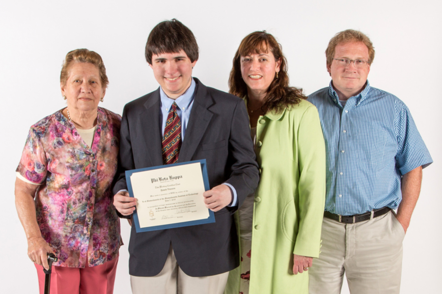 Phi Beta Kappa inductee David Vaccaro ’18 with his family after the ceremony
