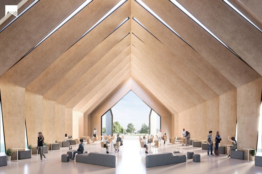 View of the Longhouse interior during a co-working staging