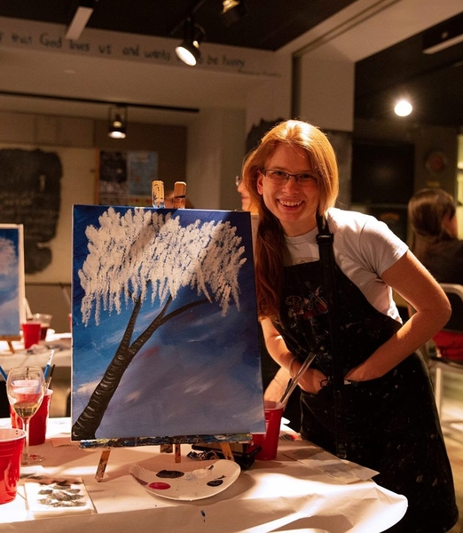 Graduate student Nicole Moody did some improvising to create her painting of a willow tree.