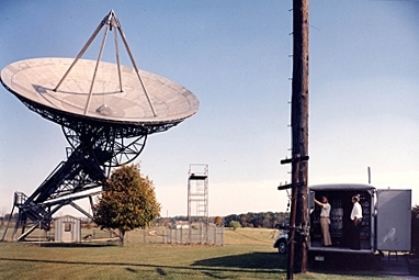 Bernard Burke (right) with Charles Little in receiver truck at Derwood radio telescope, 1964
