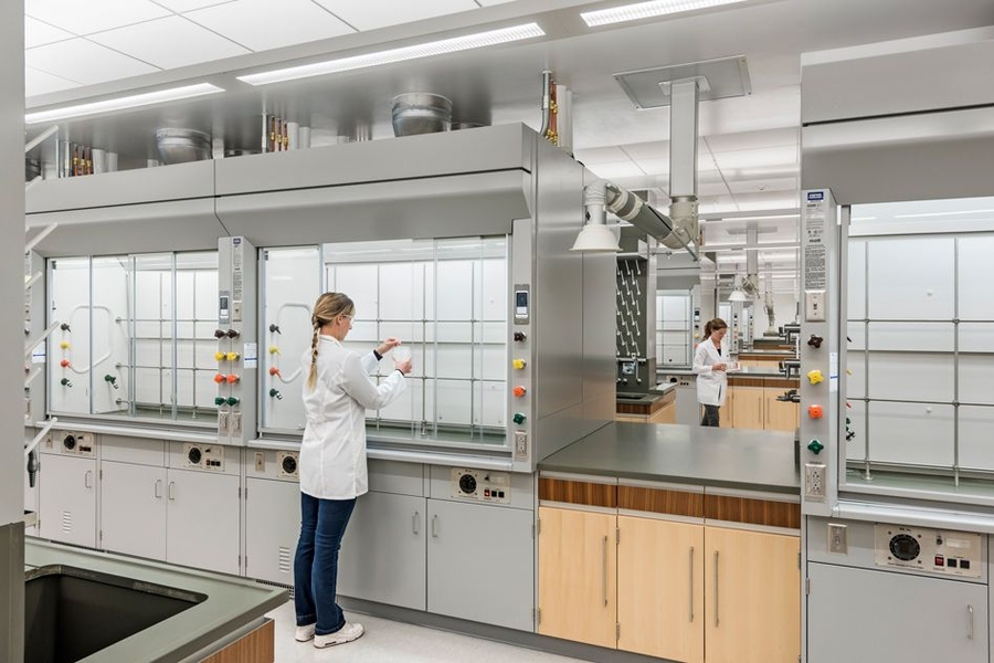 New, state-of-the-art chemistry teaching labs on the building's top floor are already in use for fall-semester classes, and like most of MIT.nano's spaces, feature broad windows that allow visitors to see the work going on inside.