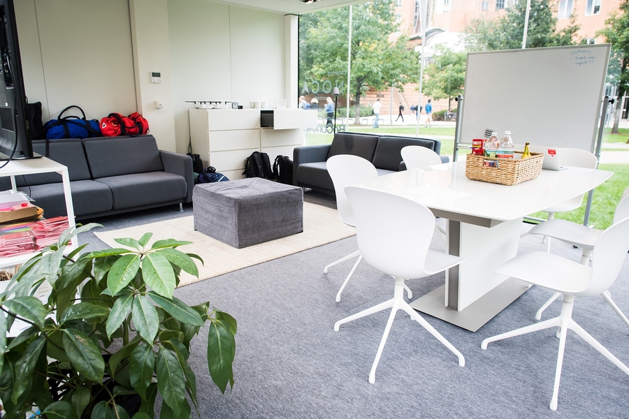 Students lived and worked in this 270-square-foot glass cube, situated on MIT's North Court, for four days.