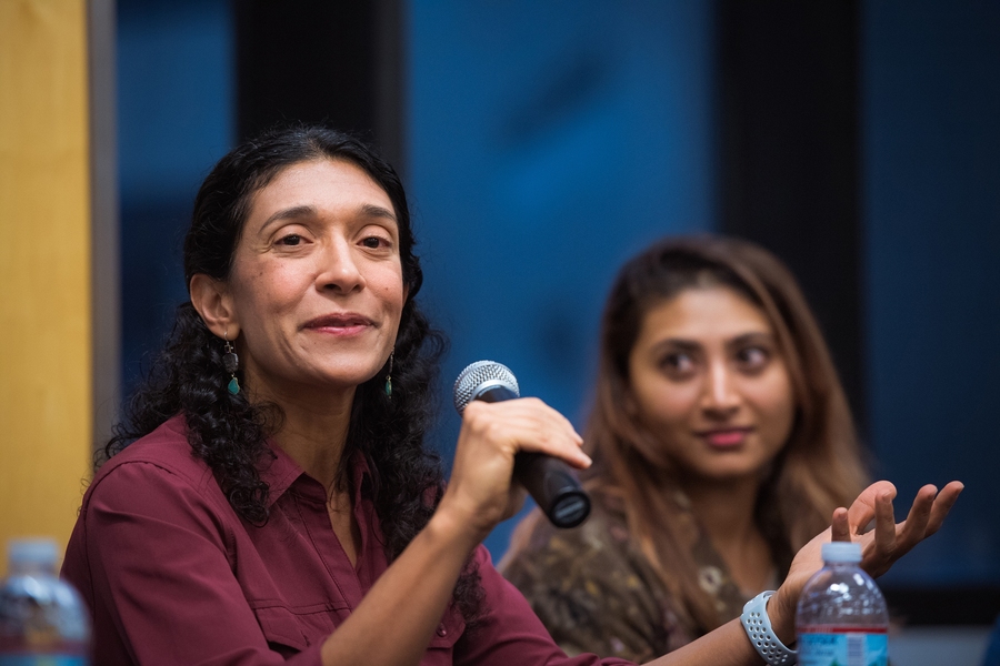 More than 40 speakers offered candid stories and practical advice about navigating academia. Among them: Azita Emami (left), the Andrew and Peggy Cherng Professor of Electrical Engineering and Medical Engineering at Caltech, and Ranjitha Kuma, assistant professor of computer science at the University of Illinois at Urbana-Champaign (UIUC), who were part of a panel on career trajectories. 