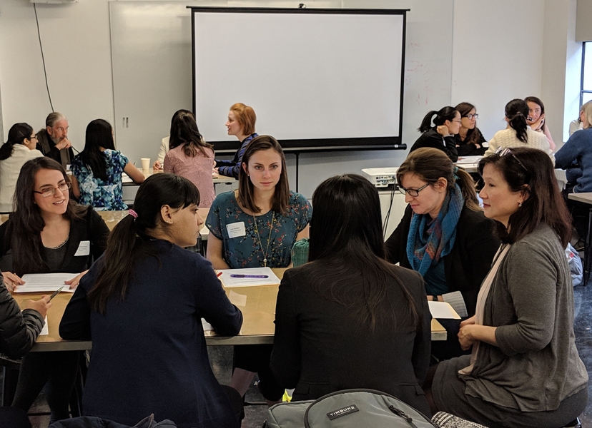 Associate Professor Maria Yang (far right) speaks with participants at the Rising Stars in Mechanical Engineering Workshop. 