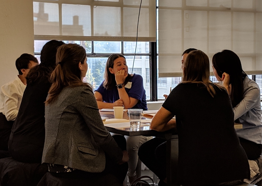 Anette "Peko" Hosoi (center), associate dean of engineering and the Neil and Jane Pappalardo Professor of Mechanical Engineering, speaks with participants at the Rising Stars in Mechanical Engineering Workshop. 