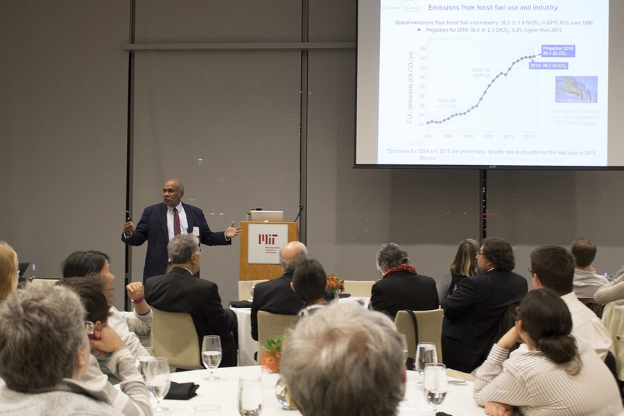 Breene M. Kerr Professor Elfatih Eltahir presents on the regional effects of global climate change.