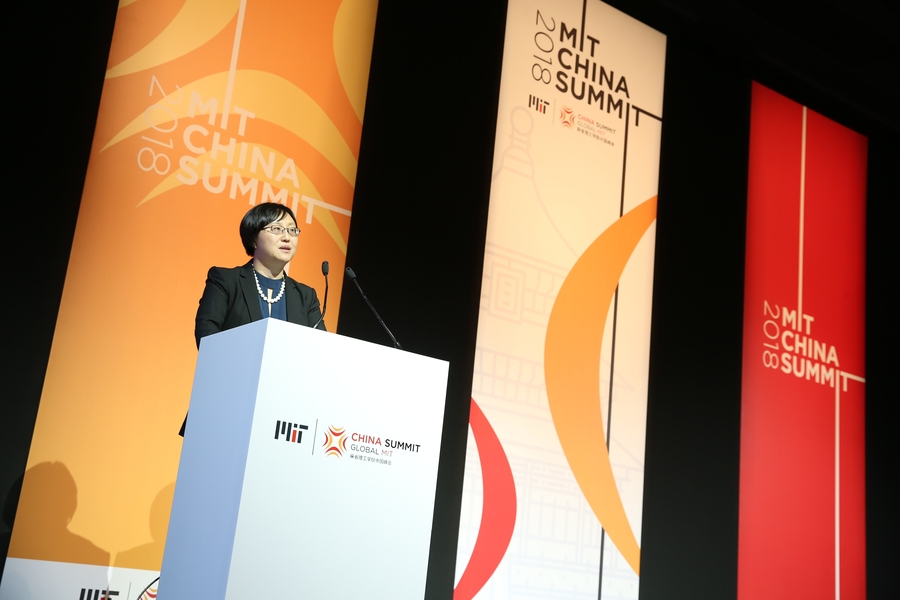Siqi Zheng, the Samuel Tak Lee Associate Professor at MIT and faculty director of China Future City Lab, addresses the MIT China New City Forum in Beijing.