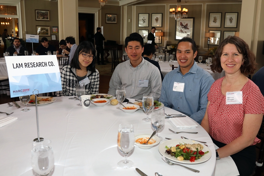 The second day of the MARC conference features a networking luncheon where MIT student have the opportunity to meet industry representatives such as Nerissa Draeger (right), director of university engagements, Lam Research.