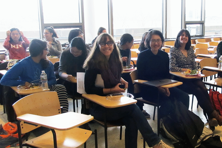 Women of the Department of Mathematics attend a lunch seminar in March with a visiting speaker.