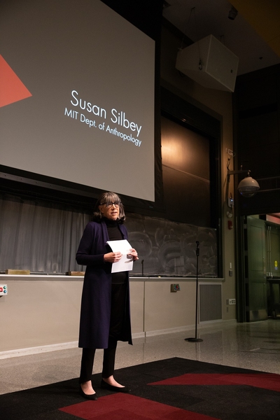 Susan Silbey, professor of humanities, sociology, and anthropology at MIT, addresses the crowd at the FAIL! Conference in April.
