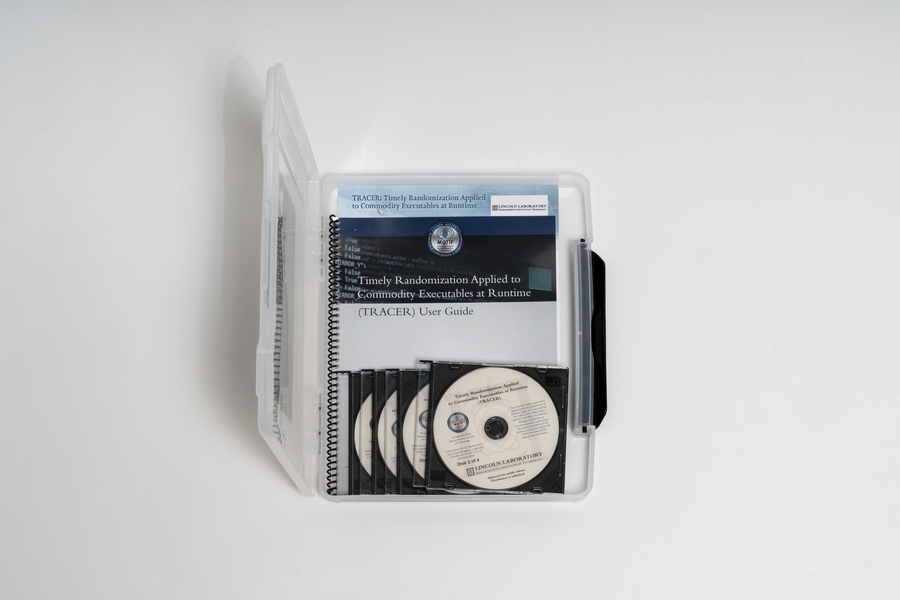 TRACER (Timely Randomization Applied to Commodity Executables at Runtime) software, seen in its packaging, is straightforward to install on systems running Windows.