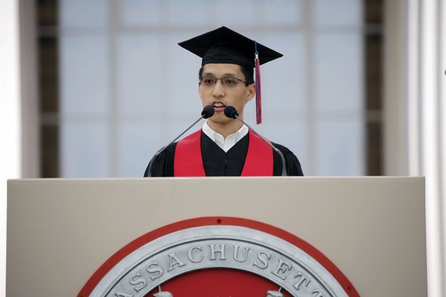Peter Su, president of the MIT Graduate Student Council, emphasized the great variety of people and programs that make up MIT. “If we’re all going to truly build a better world, we’ll need that diversity of perspectives, and the willingness and ability to work together across disciplines,” he told the Class of 2019.