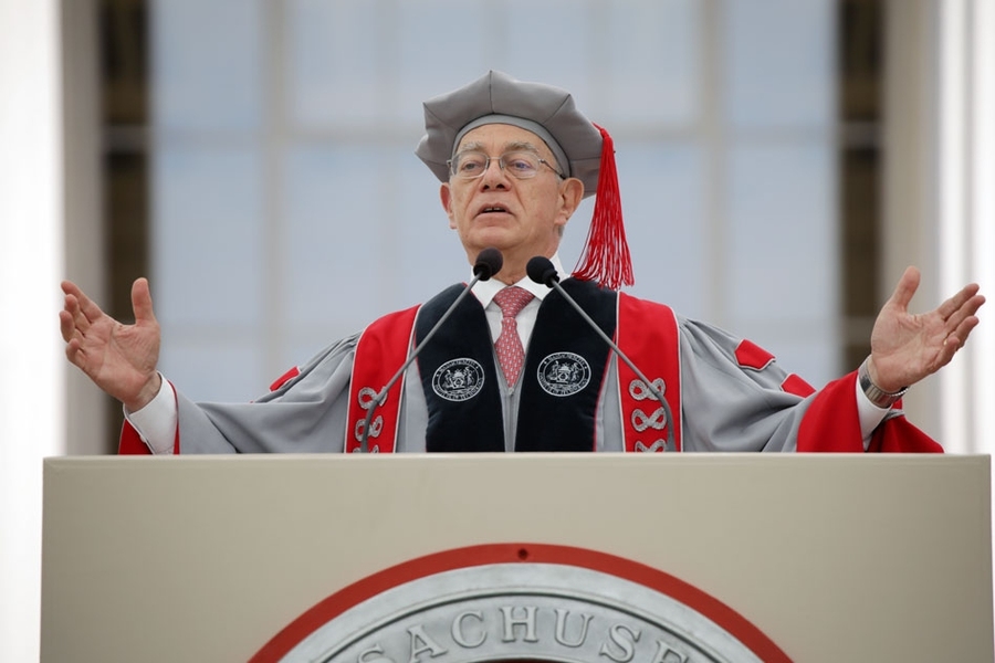 MIT President L. Rafael Reif delivers his charge to the Class of 2019.
