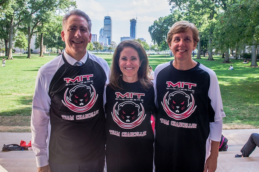 Left to right: Vice Chancellor Ian Waitz, Chancellor Cynthia Barnhart, and Vice President and Dean for Student Life Suzy Nelson